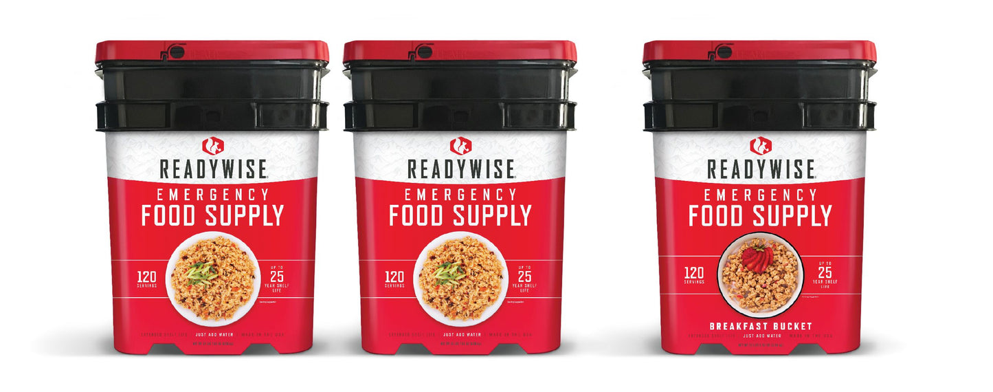 ReadyWise 120-Serving Emergency Food Buckets | Entrees & Breakfasts