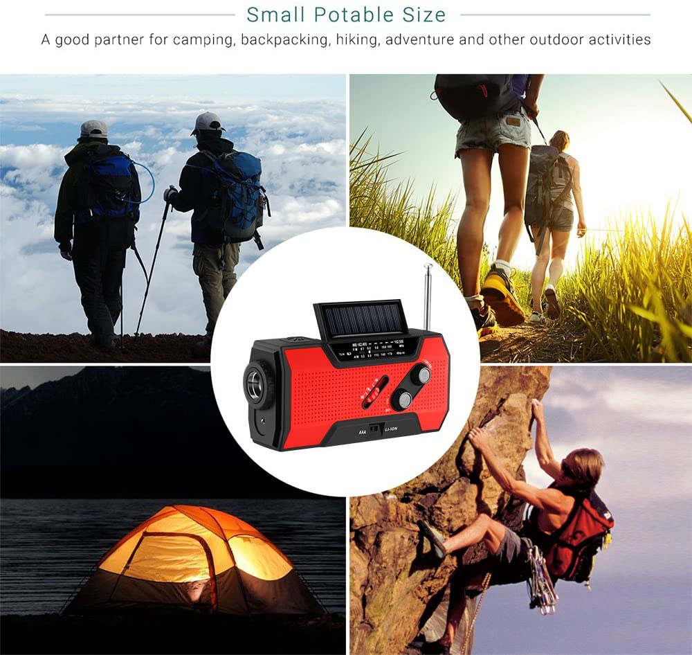 Emergency Solar Hand‑Crank Radio – AM/FM/NOAA Weather Radio with LED Flashlight, SOS Alarm & 2000mAh Power Bank