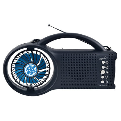 Solar Bluetooth Speaker with FM Radio, LED Torch & 3‑Speed Fan – Portable Outdoor Power Speaker