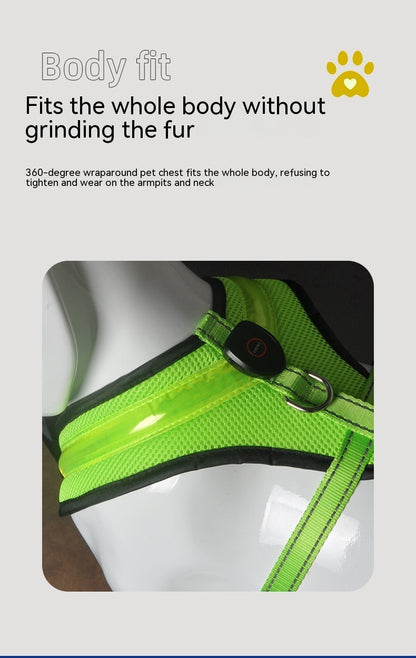 USB Rechargeable LED Dog Chest Strap – Light Up Harness with Flashing Modes, Breathable Mesh, Night Safety Pet Gear (S/M/L)