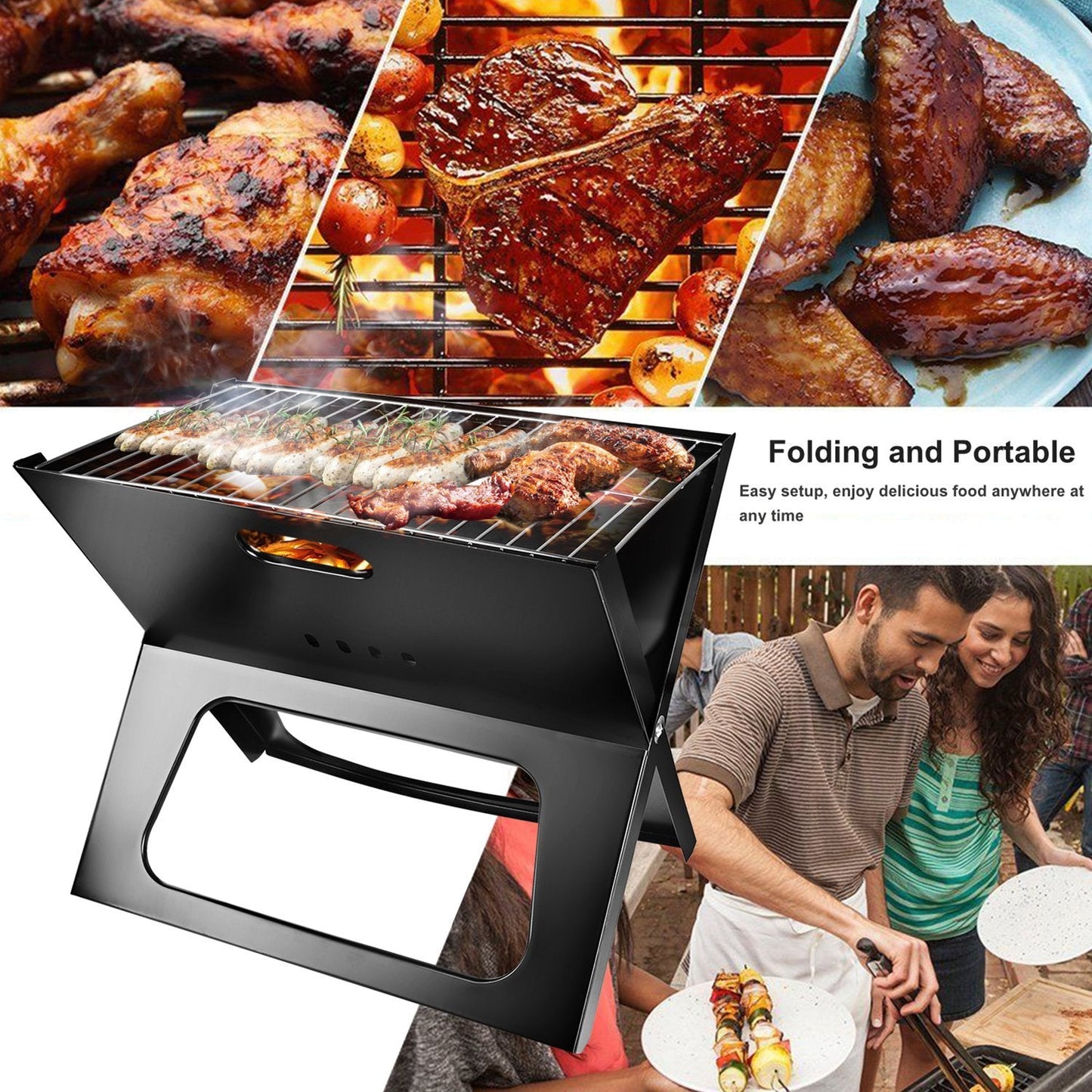 Portable Foldable Charcoal Grill – Heavy‑Duty Iron, Easy Setup, Large Cooking Area for Outdoor BBQ