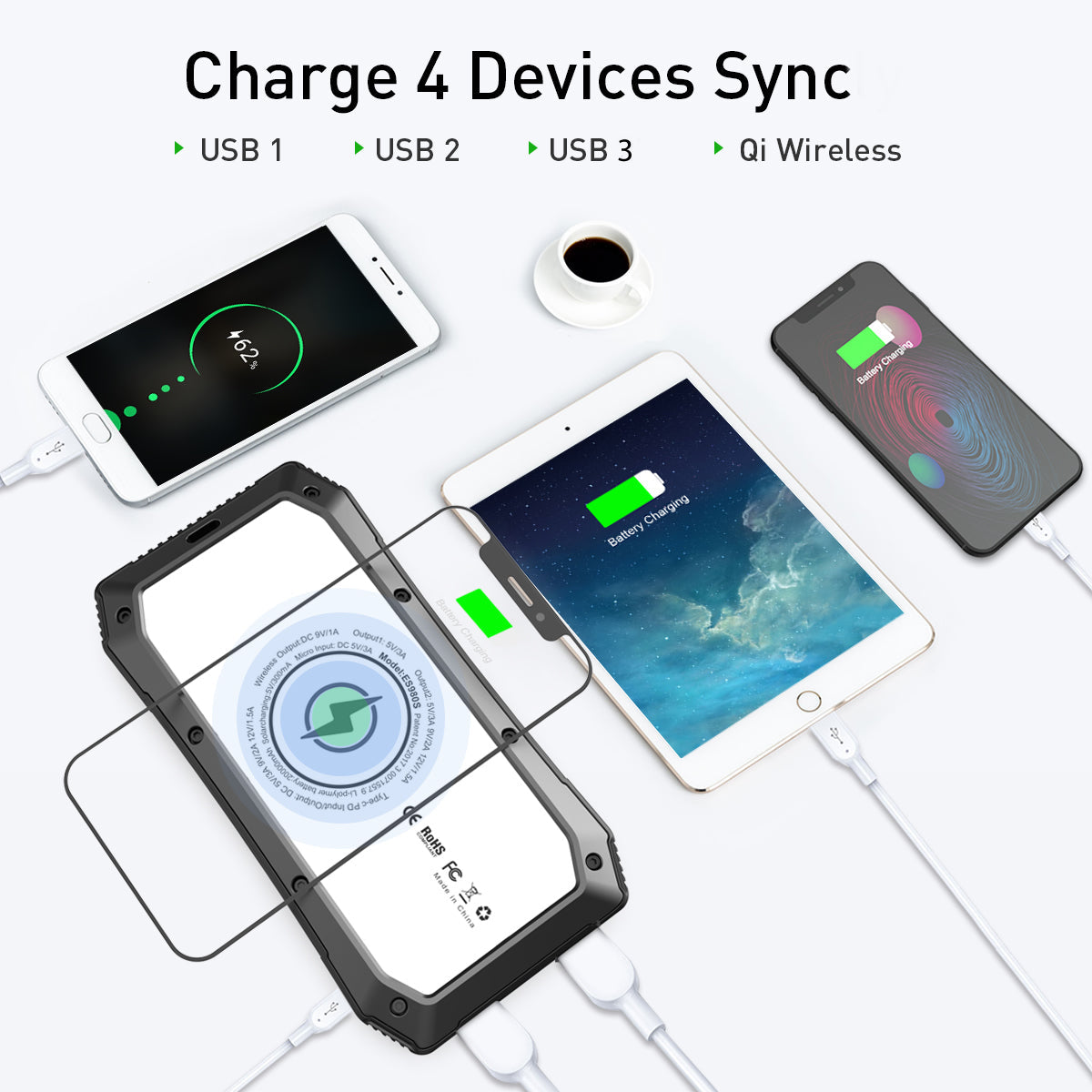 Sun Chaser Mini 10,000mAh Solar Wireless Phone Charger with Dual USB Ports