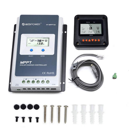 Midas 30A MPPT Solar Charge Controller with MT‑50 Display – 12V/24V Regulator for Off‑Grid Battery Systems