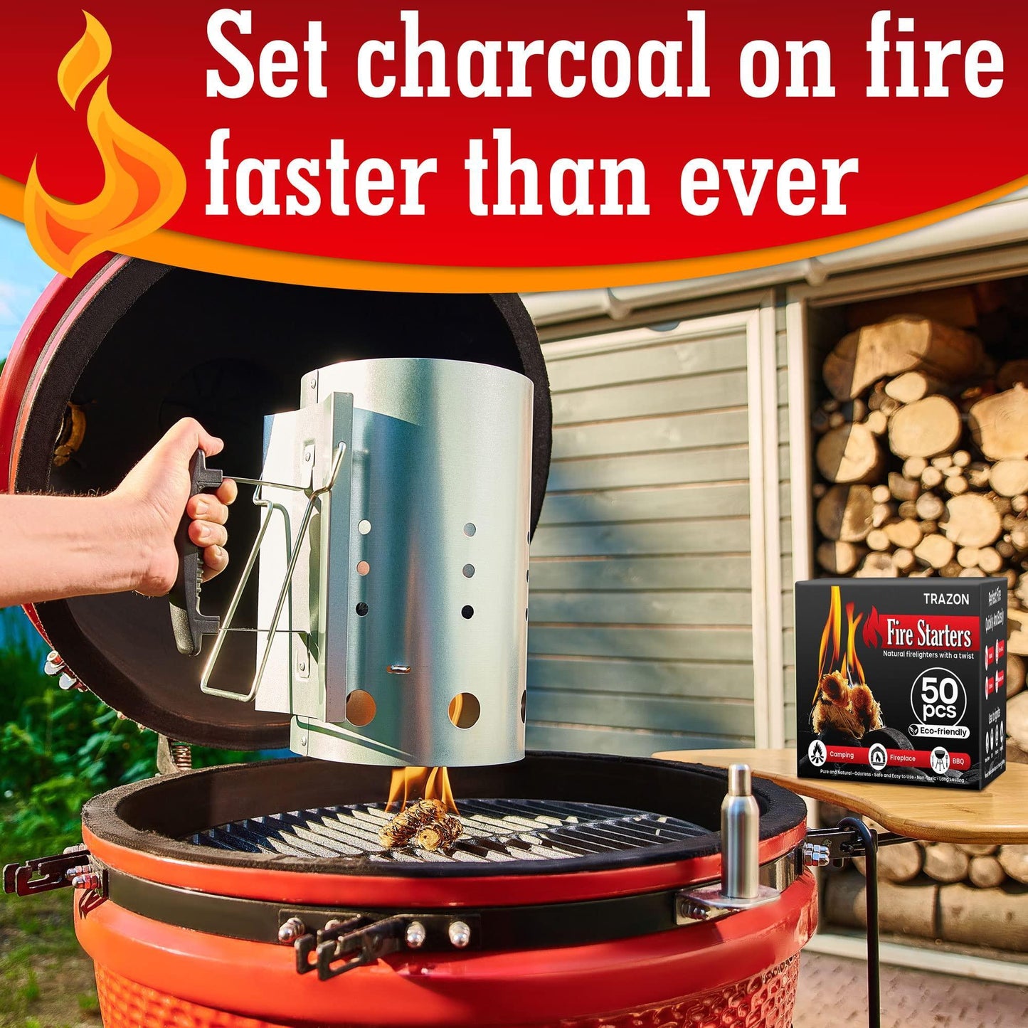 TRAZON Natural Fire Starters – Waxed Wood Shavings for BBQ, Fireplace, Campfire & Outdoor Cooking