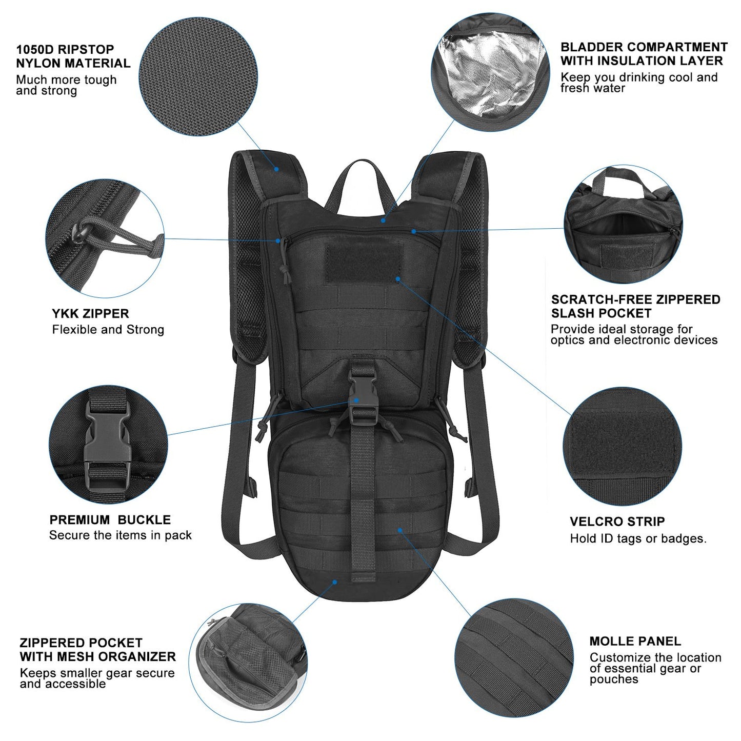 Unigear Hydration Backpack with 2.5L BPA‑Free Bladder – Insulated, Lightweight, Tear‑Resistant Water Pack for Hiking & Cycling