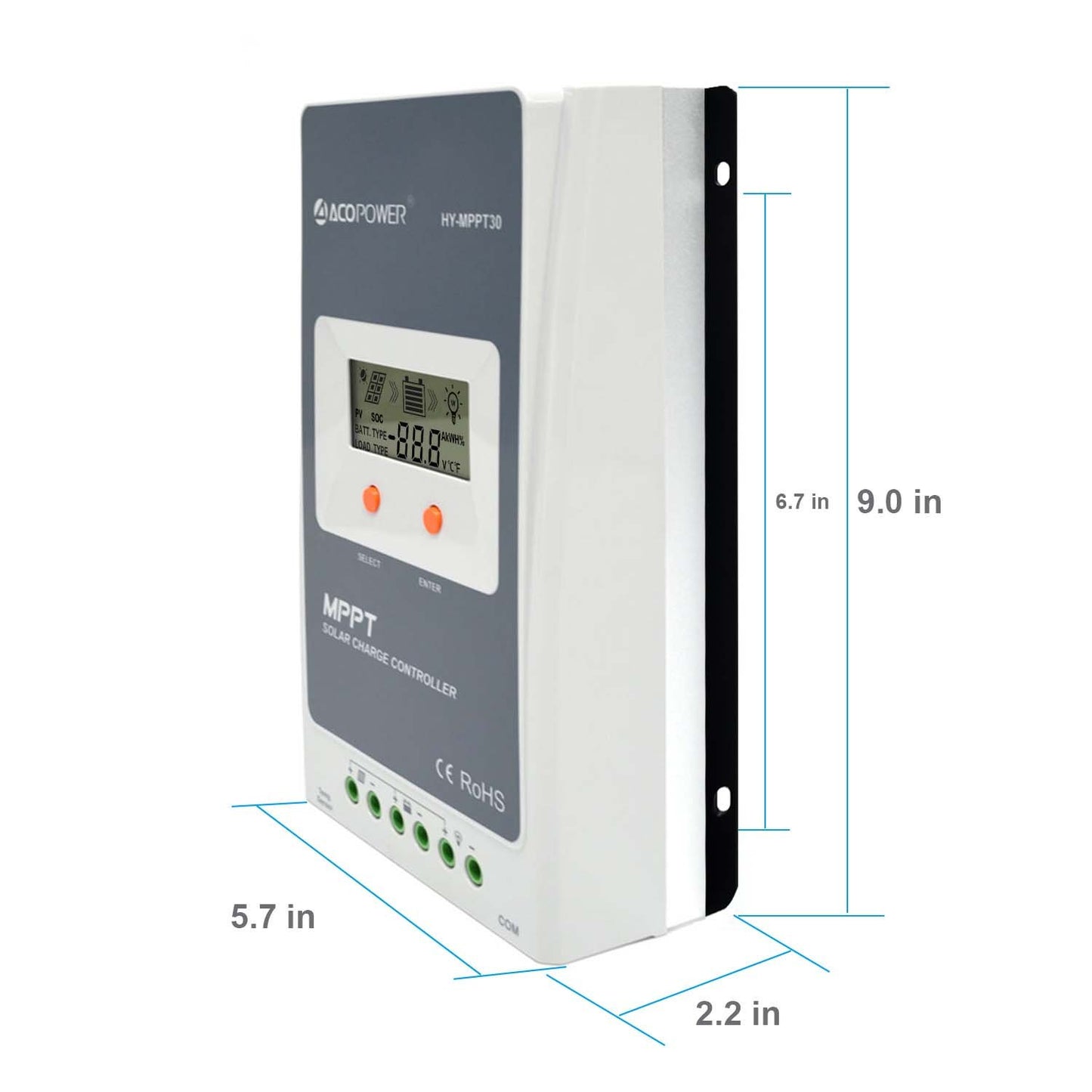 Midas 30A MPPT Solar Charge Controller with MT‑50 Display – 12V/24V Regulator for Off‑Grid Battery Systems