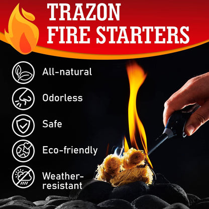 TRAZON Natural Fire Starters – Waxed Wood Shavings for BBQ, Fireplace, Campfire & Outdoor Cooking