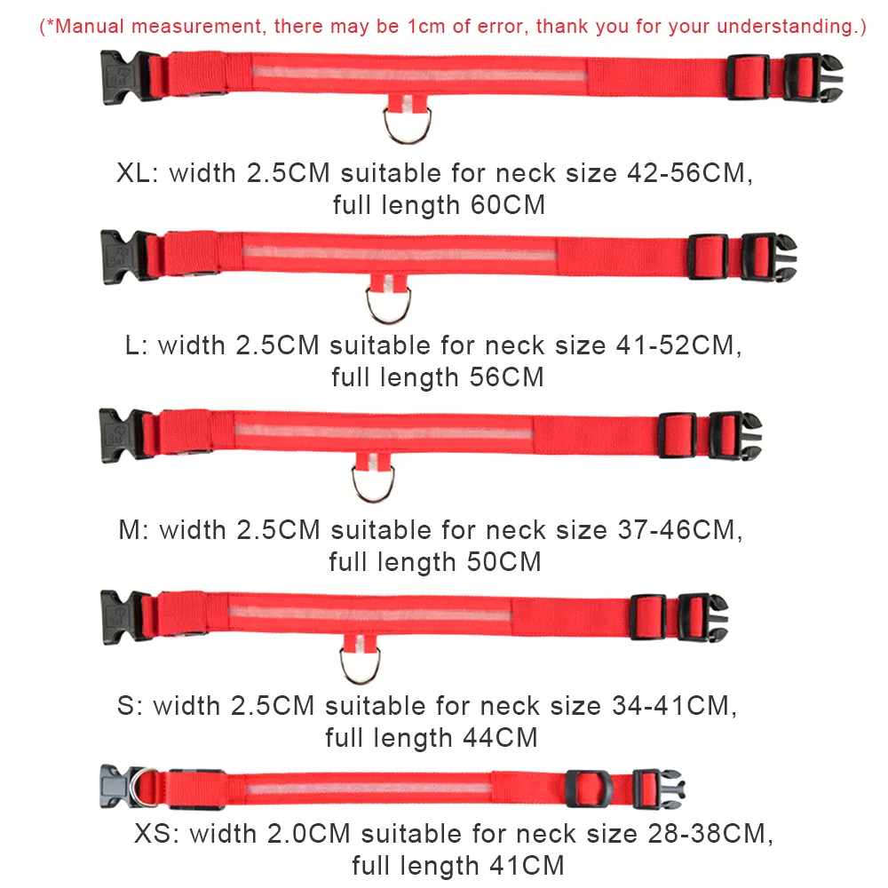 LED Adjustable Dog Collar – Light Up, Waterproof, High Visibility Safety Collar for Night Walks (Multiple Colors & Sizes)