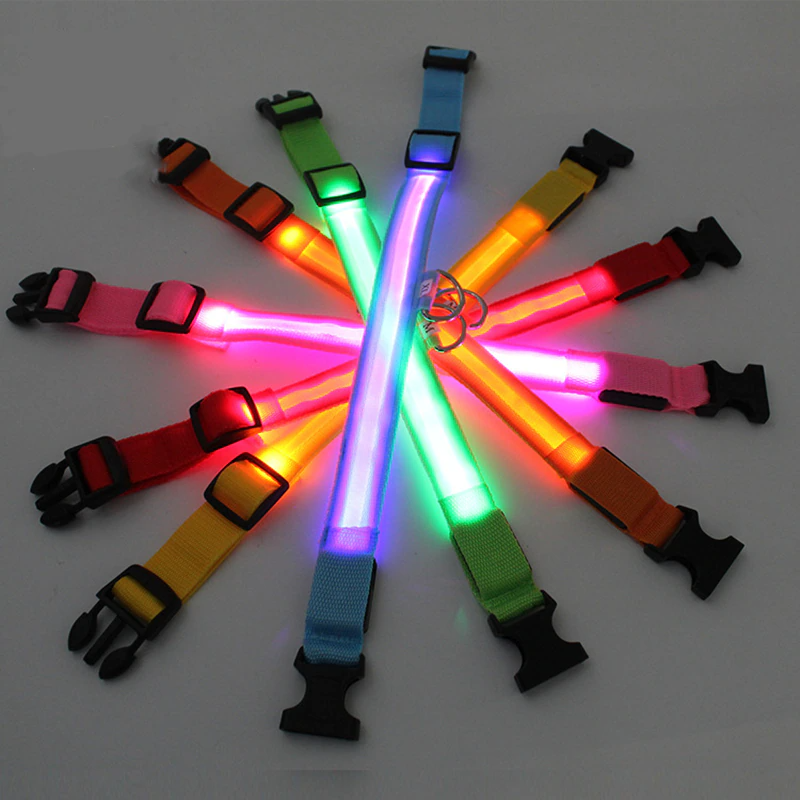 LED Adjustable Dog Collar – Light Up, Waterproof, High Visibility Safety Collar for Night Walks (Multiple Colors & Sizes)