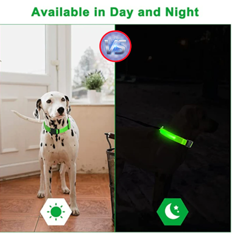 LED Adjustable Dog Collar – Light Up, Waterproof, High Visibility Safety Collar for Night Walks (Multiple Colors & Sizes)
