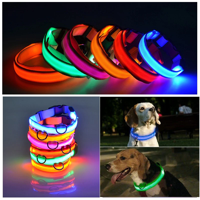 LED Adjustable Dog Collar – Light Up, Waterproof, High Visibility Safety Collar for Night Walks (Multiple Colors & Sizes)