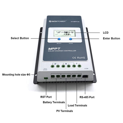 Midas 30A MPPT Solar Charge Controller with MT‑50 Display – 12V/24V Regulator for Off‑Grid Battery Systems