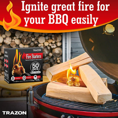 TRAZON Natural Fire Starters – Waxed Wood Shavings for BBQ, Fireplace, Campfire & Outdoor Cooking