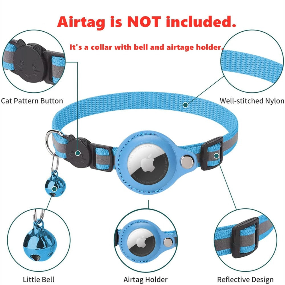 Reflective AirTag (not included) Pet Collar with Built‑In Case – Adjustable Safety Collar for Cats & Dogs
