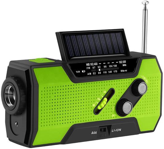 Emergency Solar Hand‑Crank Radio – AM/FM/NOAA Weather Radio with LED Flashlight, SOS Alarm & 2000mAh Power Bank