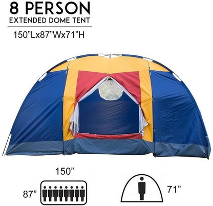 6–8 Person Family Camping Tent – Waterproof, UV‑Resistant, Lightweight Shelter with Mesh Windows & Carry Bag