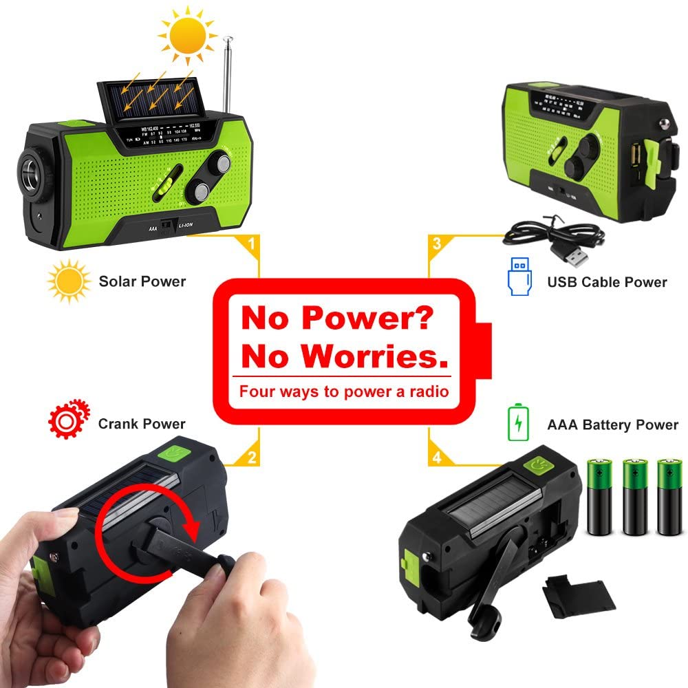 Emergency Solar Hand‑Crank Radio – AM/FM/NOAA Weather Radio with LED Flashlight, SOS Alarm & 2000mAh Power Bank