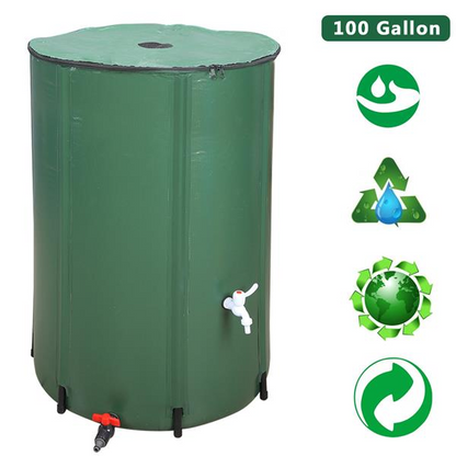 50/100 Gallon Folding Rain Barrel – Portable Collapsible Water Collector with Mesh Cover & Spigot (Green)