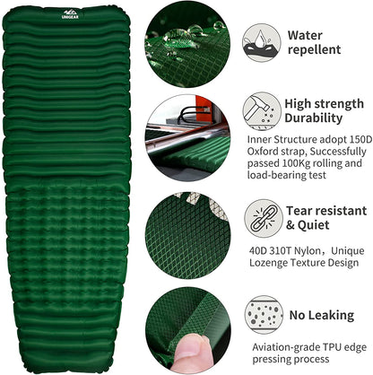Ultralight Inflatable Sleeping Pad – 3" Thick, Ergonomic, Leak‑Proof, Durable 40D Nylon Camping Mat