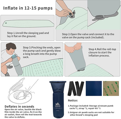 Ultralight Inflatable Sleeping Pad – 3" Thick, Ergonomic, Leak‑Proof, Durable 40D Nylon Camping Mat