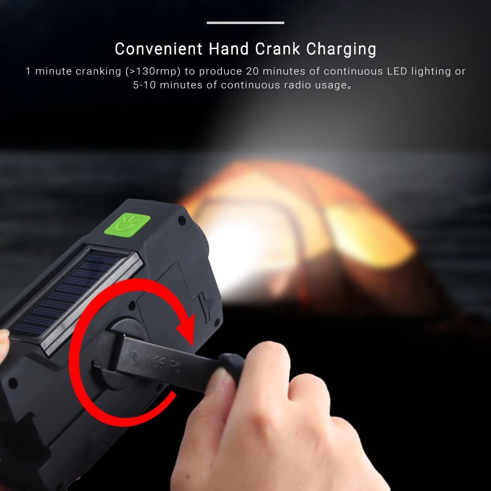 Emergency Solar Hand‑Crank Radio – AM/FM/NOAA Weather Radio with LED Flashlight, SOS Alarm & 2000mAh Power Bank