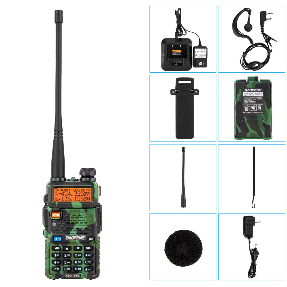 Baofeng UV‑5R Dual‑Band Walkie Talkie with Power Adapter – Long‑Range Two‑Way Radio
