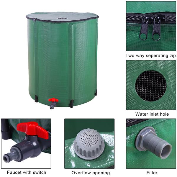 50/100 Gallon Folding Rain Barrel – Portable Collapsible Water Collector with Mesh Cover & Spigot (Green)
