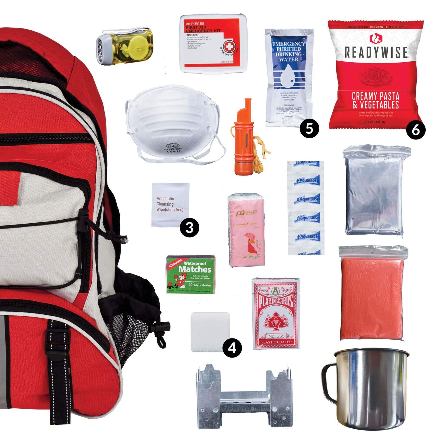 Red 64-Piece Survival Backpack | Emergency & Outdoor Preparedness Kit