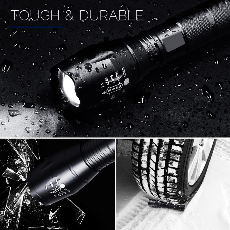 TITANFIRE 8000LM Tactical LED Flashlight – Zoomable, Waterproof, Rechargeable T6 Torch