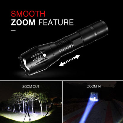 TITANFIRE 8000LM Tactical LED Flashlight – Zoomable, Waterproof, Rechargeable T6 Torch